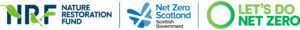 logos for 'Nature Restoration fund', 'Net Zero Scotland Scottish Government' and 'Let's do Net Zero'